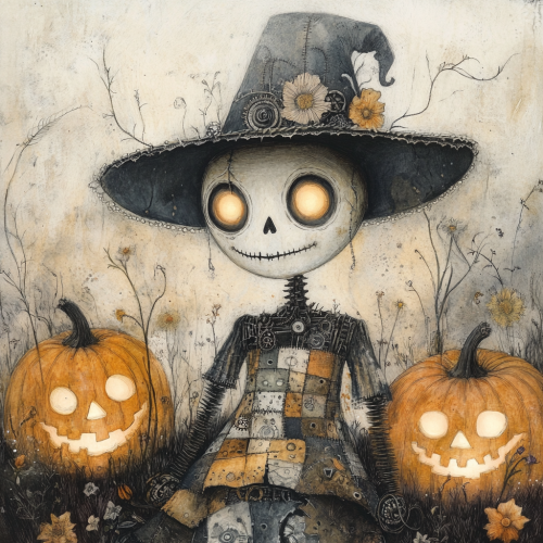 A mysterious mechanical doll under eerie moonlight