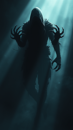 A mysterious shadow creature in a horror poster.