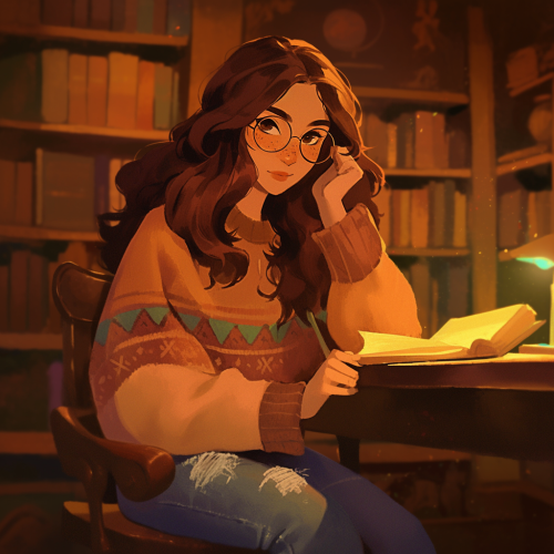 A nerdy girl studying in high school library