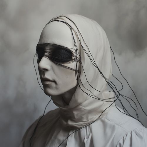 A nun wearing pale white skin and black mask.