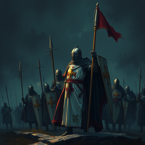 A painted knight templar in a solemn night