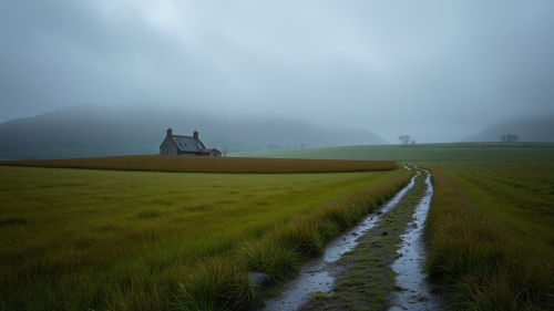 A path through a wet countryside field. A path through a wet countryside field.