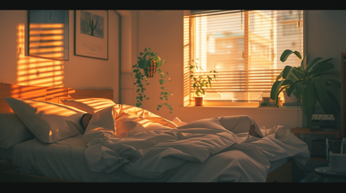 A peaceful bedroom with a sleeping Japanese woman.