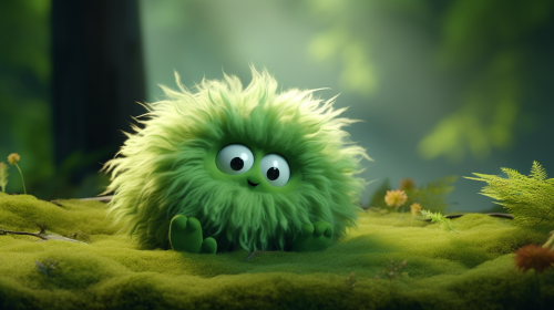 A peaceful green monster lying in calm nature.