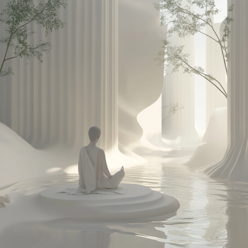A peaceful person meditating in serene environment