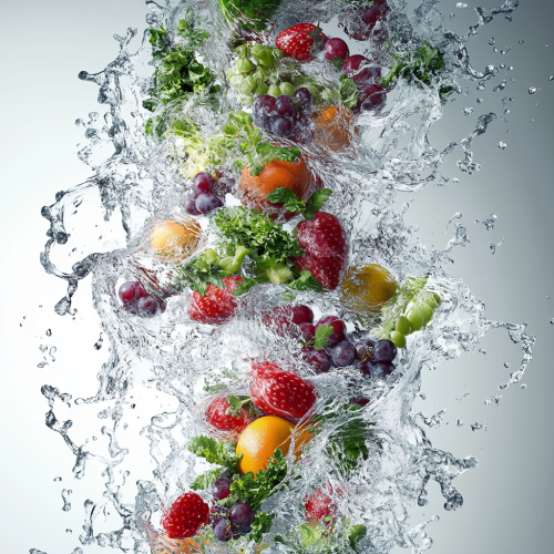 A picture of a water vortex with fruit