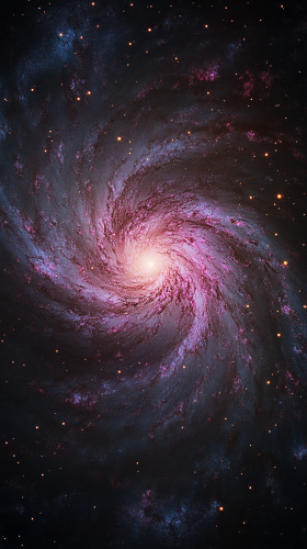 A pink and purple galaxy full of stars