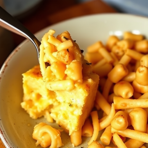A plate of macaroni and cheese dish.