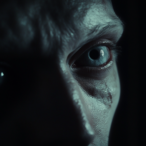 A portrait of a sad face