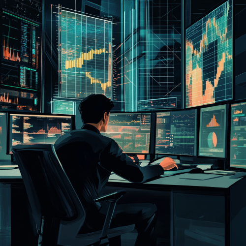 A professional analyzes charts in sleek work office