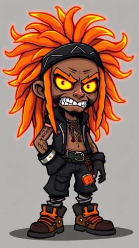 A punk Helluva Boss character with glowing dreads.