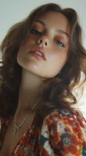 A realistic 1970s photo of a beautiful woman