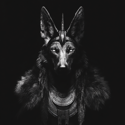 A realistic Anubis wearing pharaoh head dress