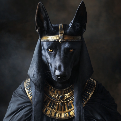 A realistic Anubis with light fur and high contrast