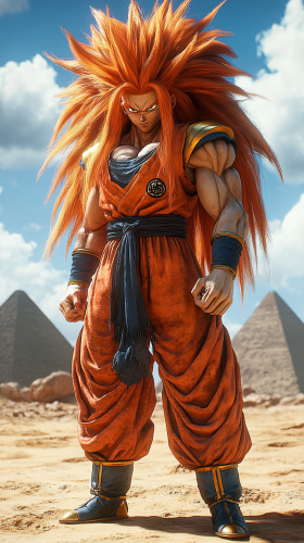A realistic Raditz in Saiyan armor in desert