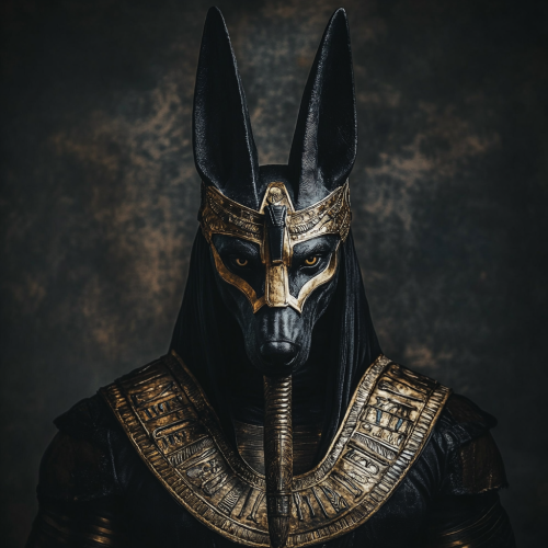 A realistic photo of Anubis with pharaoh helmet