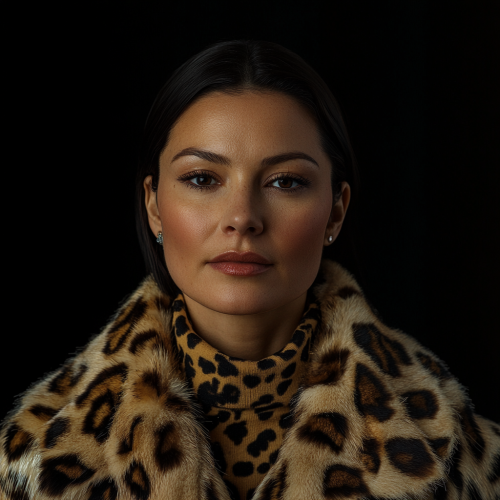 A realistic portrait of woman in leopard coat