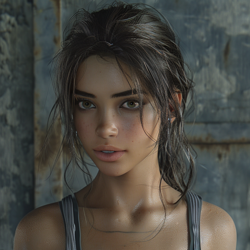 A realistic portrait with shiny hair and eyes