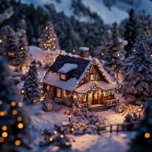 A realistic snowy scene in a Canadian cabin