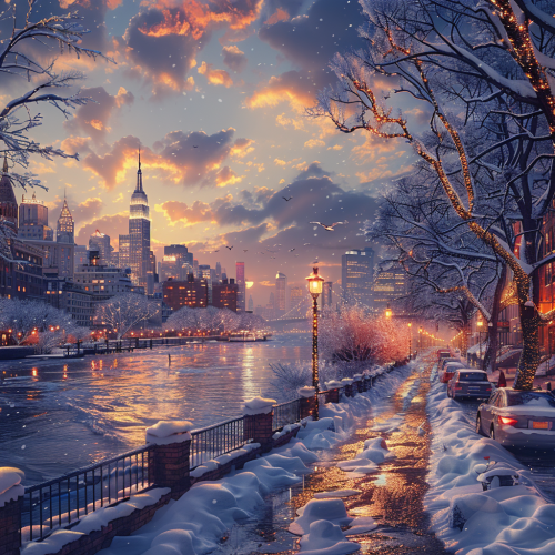 A realistic winter scene of New York City