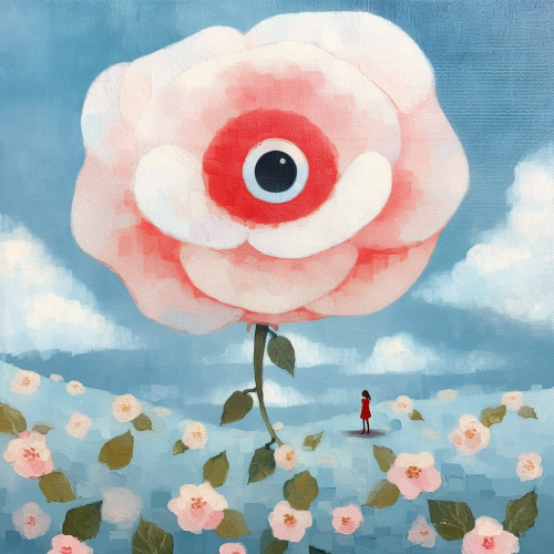 A red rose with braided petals and cute eyes.