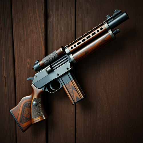 A retro machine gun design in hex pattern.