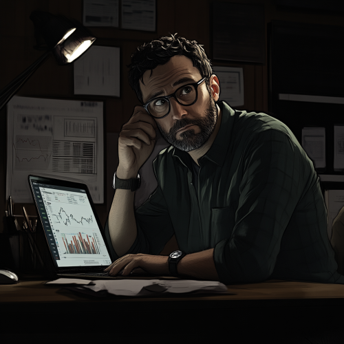 A sad professional looking at failed marketing campaign.