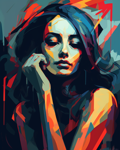 A sad woman in abstract art, expressing sorrow