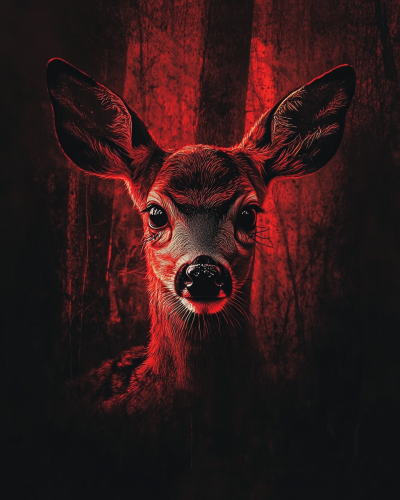 A scary deer in a horror forest