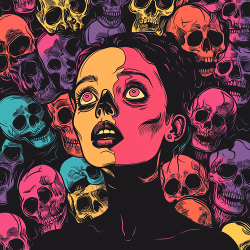 A scary woman in skull top, Halloween art