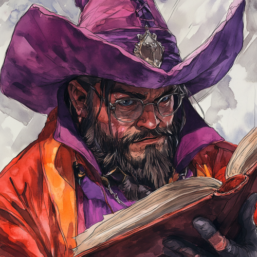 A sharp-eyed male dwarf wizard in vibrant robes