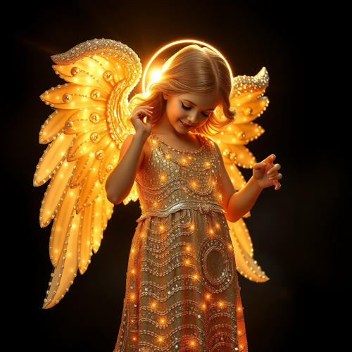 A shiny, beautiful angel with white wings.