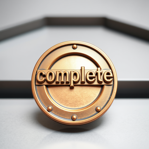 A shiny bronze badge saying complete in 3D.