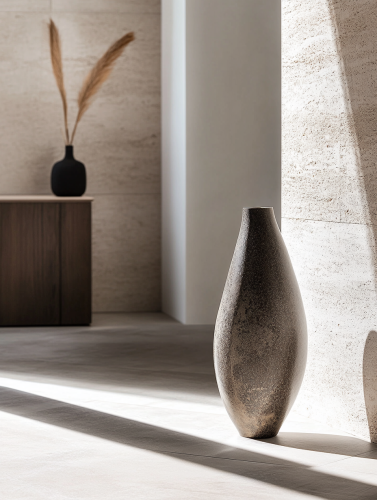 A shiny vase in a modern room A shiny vase in a modern room