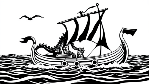 A simple sea monster spooks viking boat.