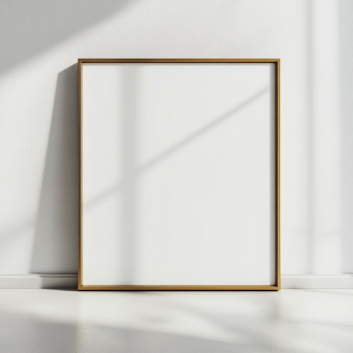 A single gold frame on white wall