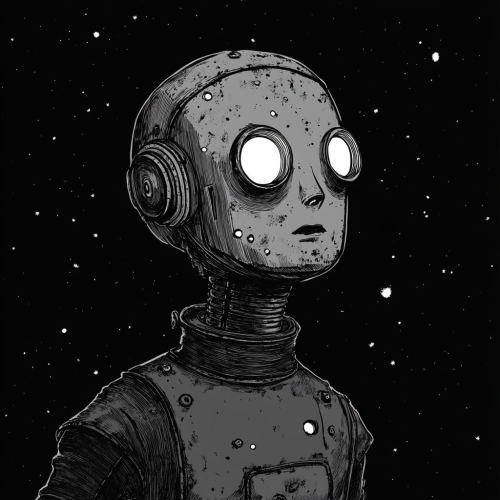 A sketch of a young android in retro sci-fi A sketch of a young android in retro sci-fi