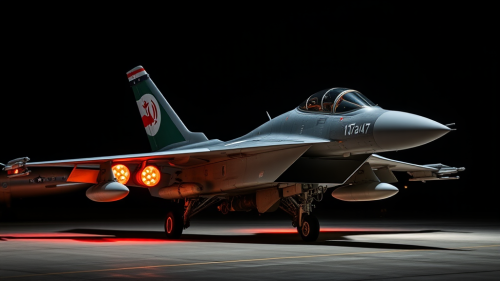 A sleek fighter jet soaring in the sky.