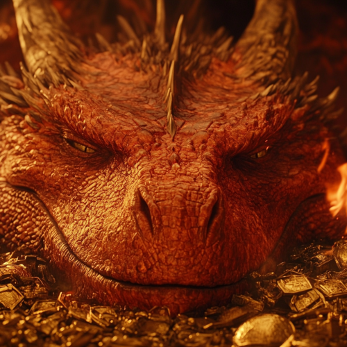 A sleeping dragon with treasure under it