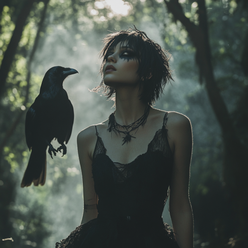 A slender young woman in a gothic dress
