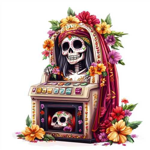 A slot machine with Santa Muerte theme