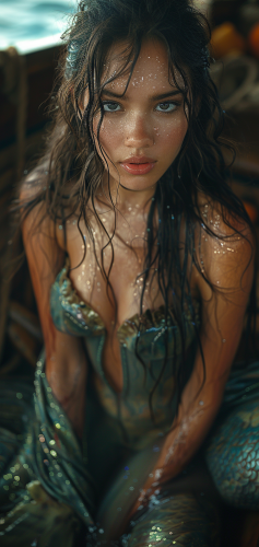 A spooky Slavic mermaid stares at the camera