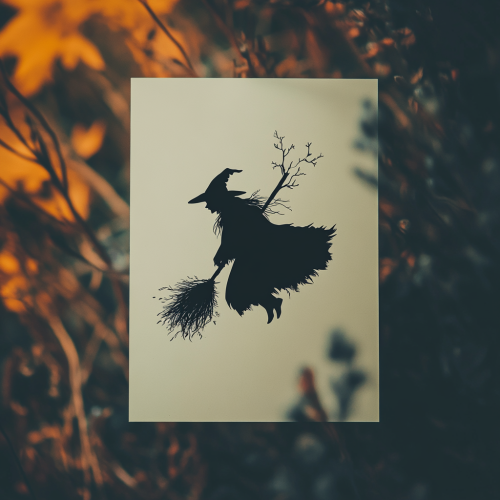A spooky witch flying on broomstick, minimal design