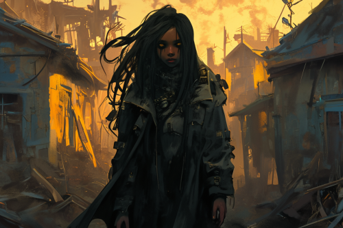 A spooky woman in dark town, hyper-realistic style. A spooky woman in dark town, hyper-realistic style.