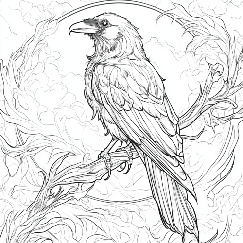 A strong raven tattoo on a branch