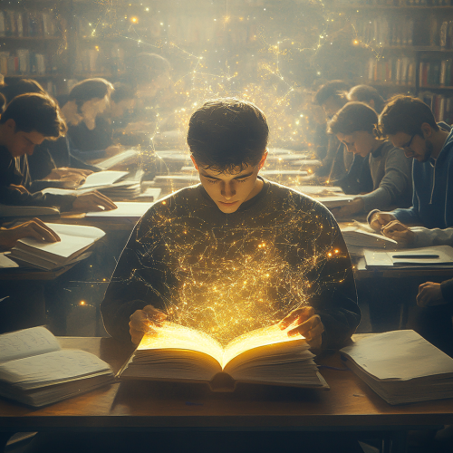 A student using a glowing guide stands out calmly. A student using a glowing guide stands out calmly.