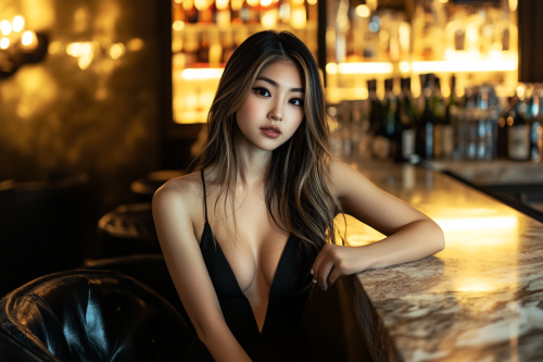 A stylish Japanese woman at a fancy bar