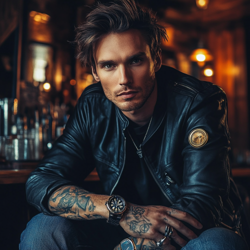 A tall man with intense eyes in bar. A tall man with intense eyes in bar.