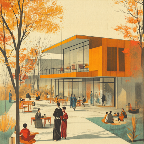 A tea house with people in robes