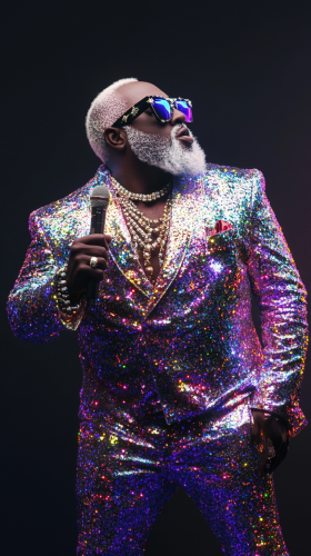 A tiny P Diddy in a sparkly suit.